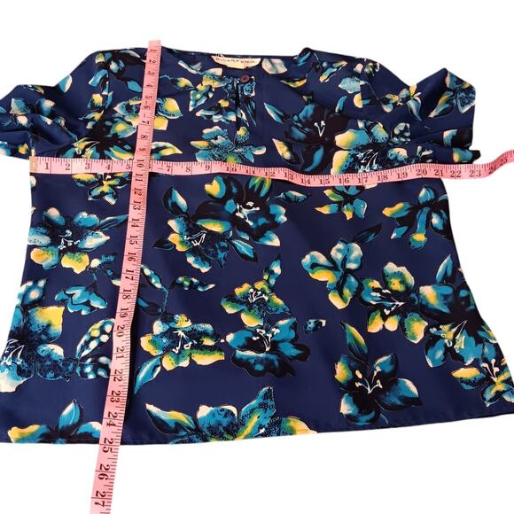 VINTAGE Norton McNaughton Beautiful Satin Blouse Top Shirt LG Bright Blue Floral - Picture 8 of 9